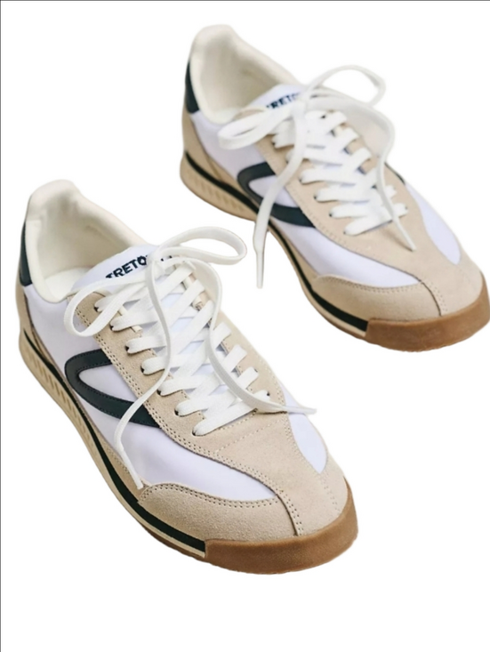 Tretorn Shoes - Tretorn Rawlins 2.0 Suede & Textile White  Beige Green Lace Up Retro Sneaker
